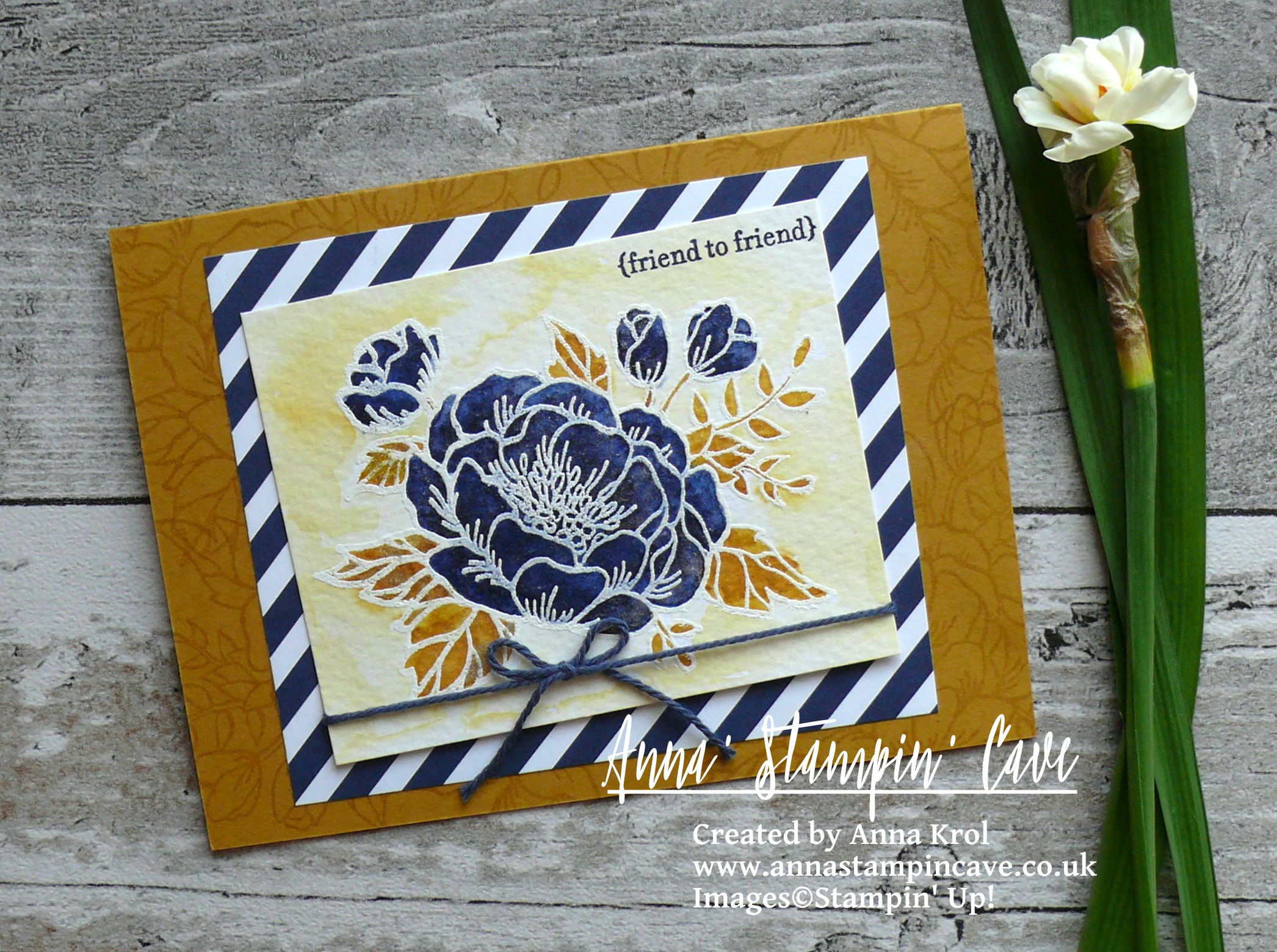 Anna' Stampin' Cave_Stampin' Up! Birthday Blooms Stamp Set_Watercolour Card_Delightful Dijon Night Of Navy