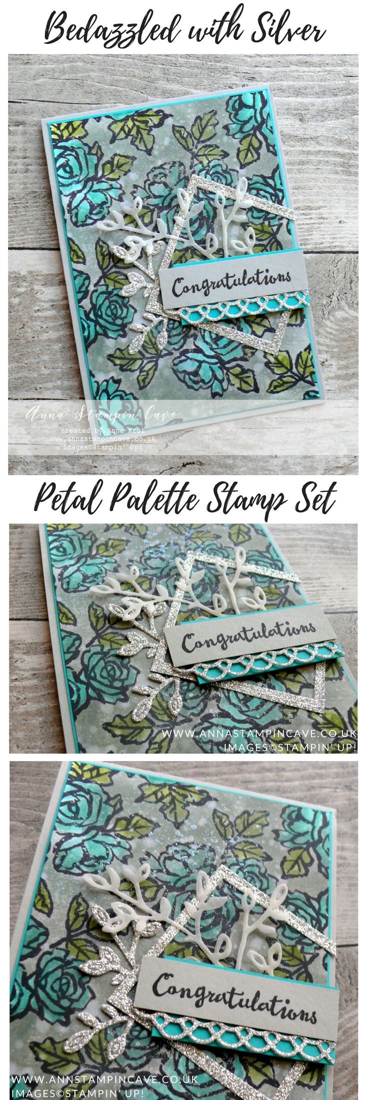 Anna' Stampin' Cave - Stampin' Up! Petal Palette Stamp Set and Petals & More Thinlits Dies - Bedazzled with Silver