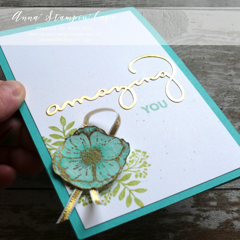 Anna' Stampin' Cave - Amazing You Card using Stampin' Up! Amazing You Stamp Set & Celebrate You Thinlits Dies - Bermuda Bay - Pool Party - Gold