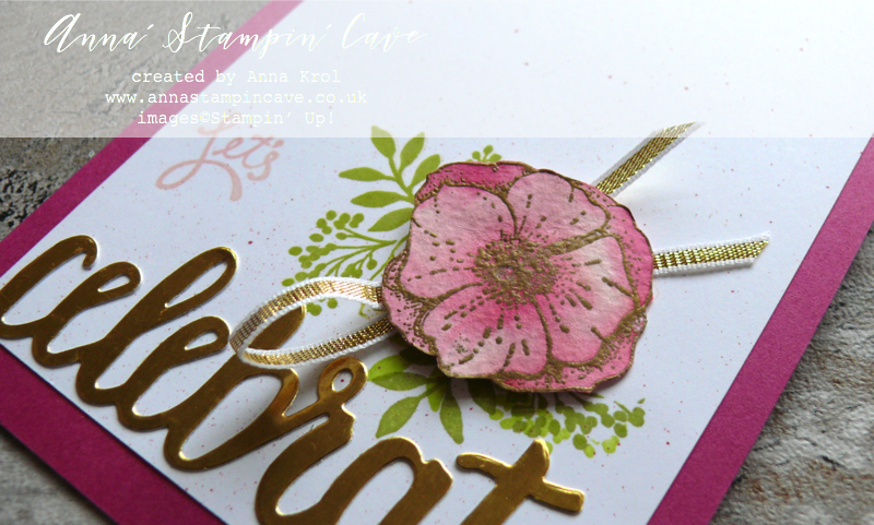 Anna' Stampin' Cave - Let's Celebrate Clean &  Simple Card using Stampin' Up! Amazing You Stamp Set - Powder Pink, Berry Burst & Gold Foil