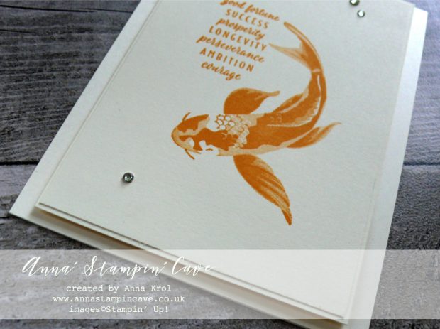 Anna' Stampin' Cave - Clean & Simple Card using All The Good Things Stampin' Up! Distinktive Stamp Set. Koi carp - Mango Melody ink pad