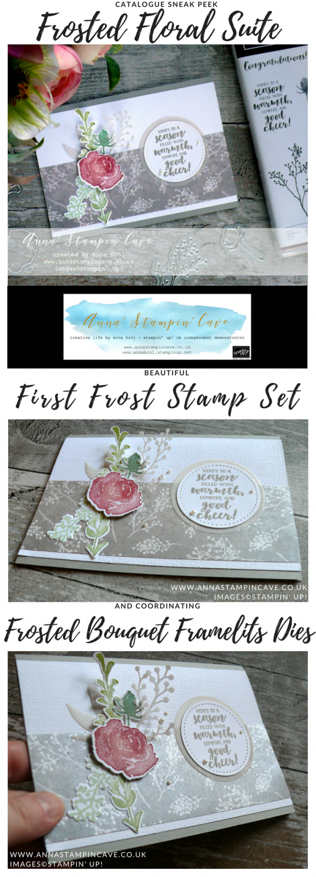Anna' Stampin' Cave - Stampin' Up! Sneak Peek First Frost Stamp Set with Frosted Bouquet Framelits Dies and Frosted Floral Specialty DSP