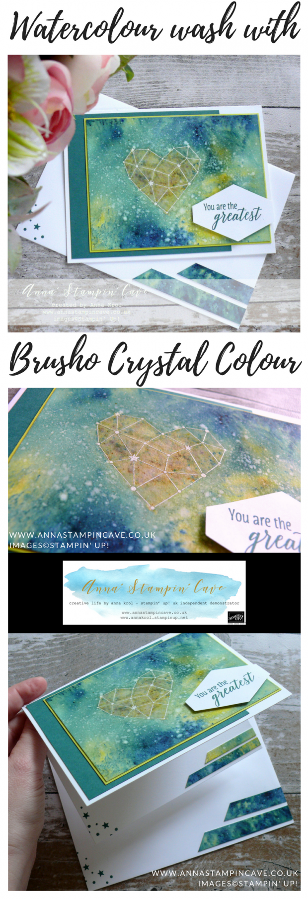 Anna' Stampin' Cave - Teachers Thank You Card with Watercolour Wash using Brusho Crystal Colour, Little Twinkle Stamp Set & Tropical Chic Stamp Set from Stampin' Up!