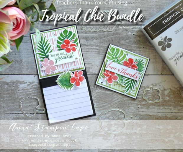 Anna' Stampin' Cave - Teacher's Thank You Gift Fridge Magnet and Thank You card using Tropical Chic Stamp Set and Tropical Thinlits Dies from Stampin' Up!