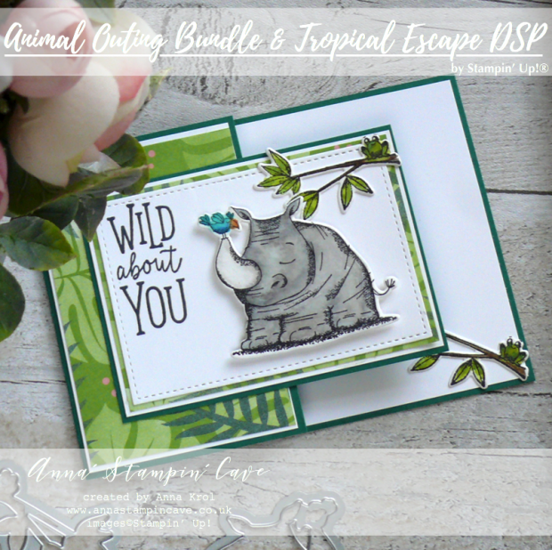 Anna' Stampin' Cave - Creating Kindness Design Team Blog Hop. Animal Outing Bundle with Tropical Escape DSP from Stampin' Up!