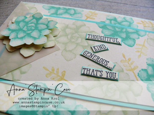 Anna' Stampin' Cave - Painted Seasons Stamp Set double layer stamping technique with Coastal Cabana blue and Soft Sea Foam pastel green